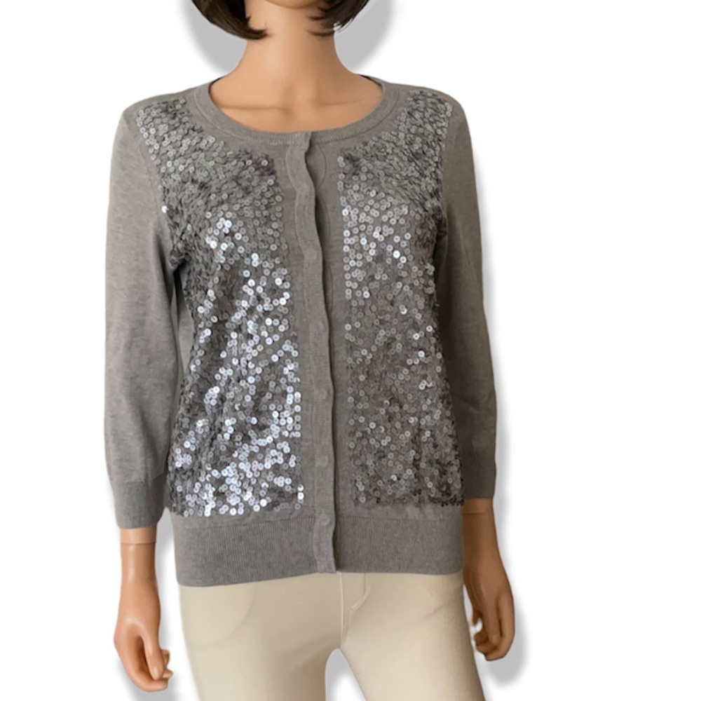 Talbots gray sequins cardigan sweater